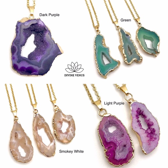 Druzy Agate Necklace | Stainless Steel Chain - Picture 9 of 10